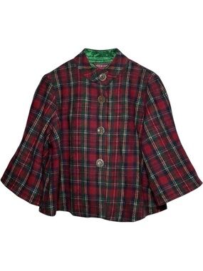 April Cornell Jamie Plaid Swing Coat NWT Size Large Wool Blend Cape Coat